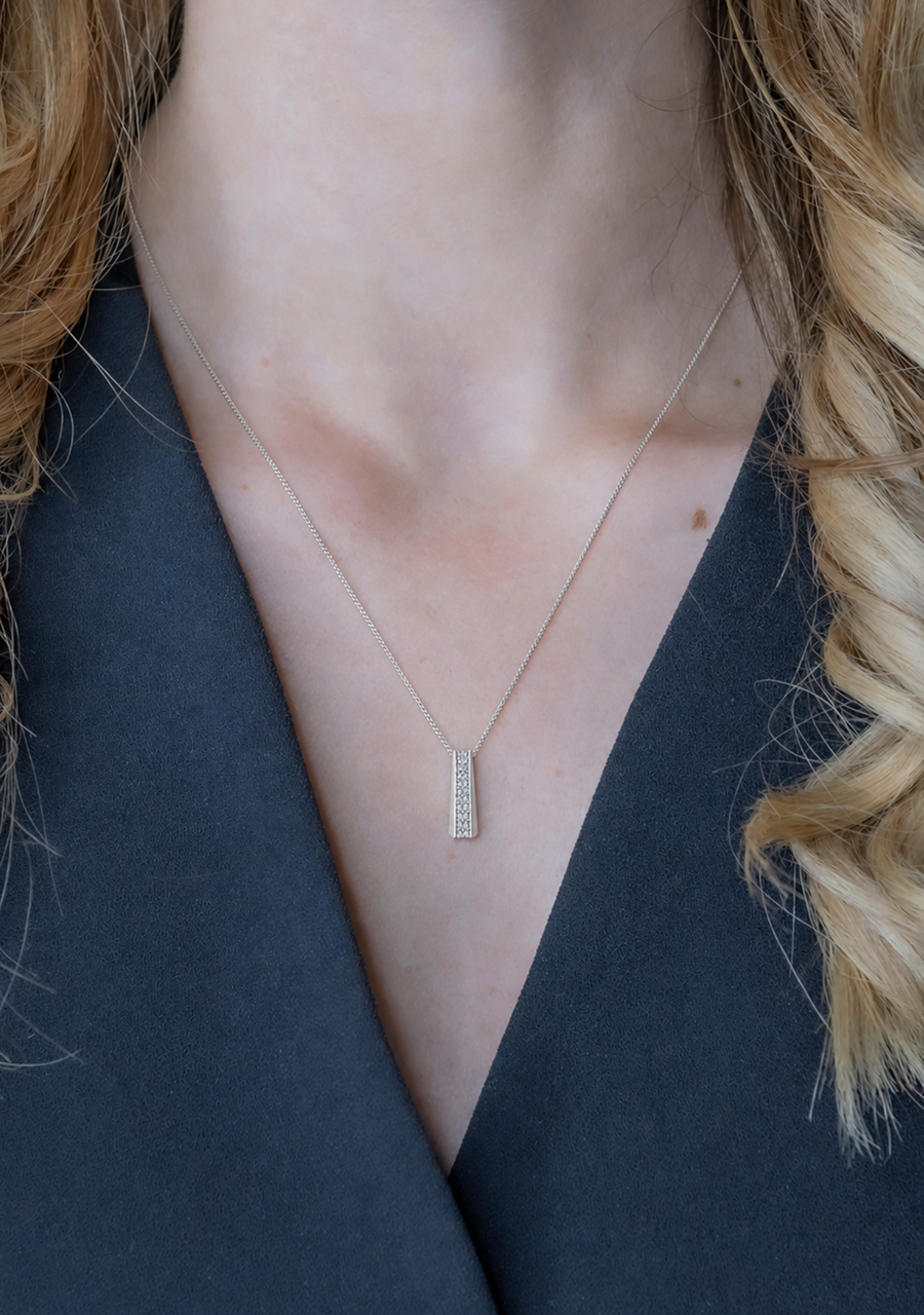 10ct White Gold Diamond Bead Set Drop Pendant
