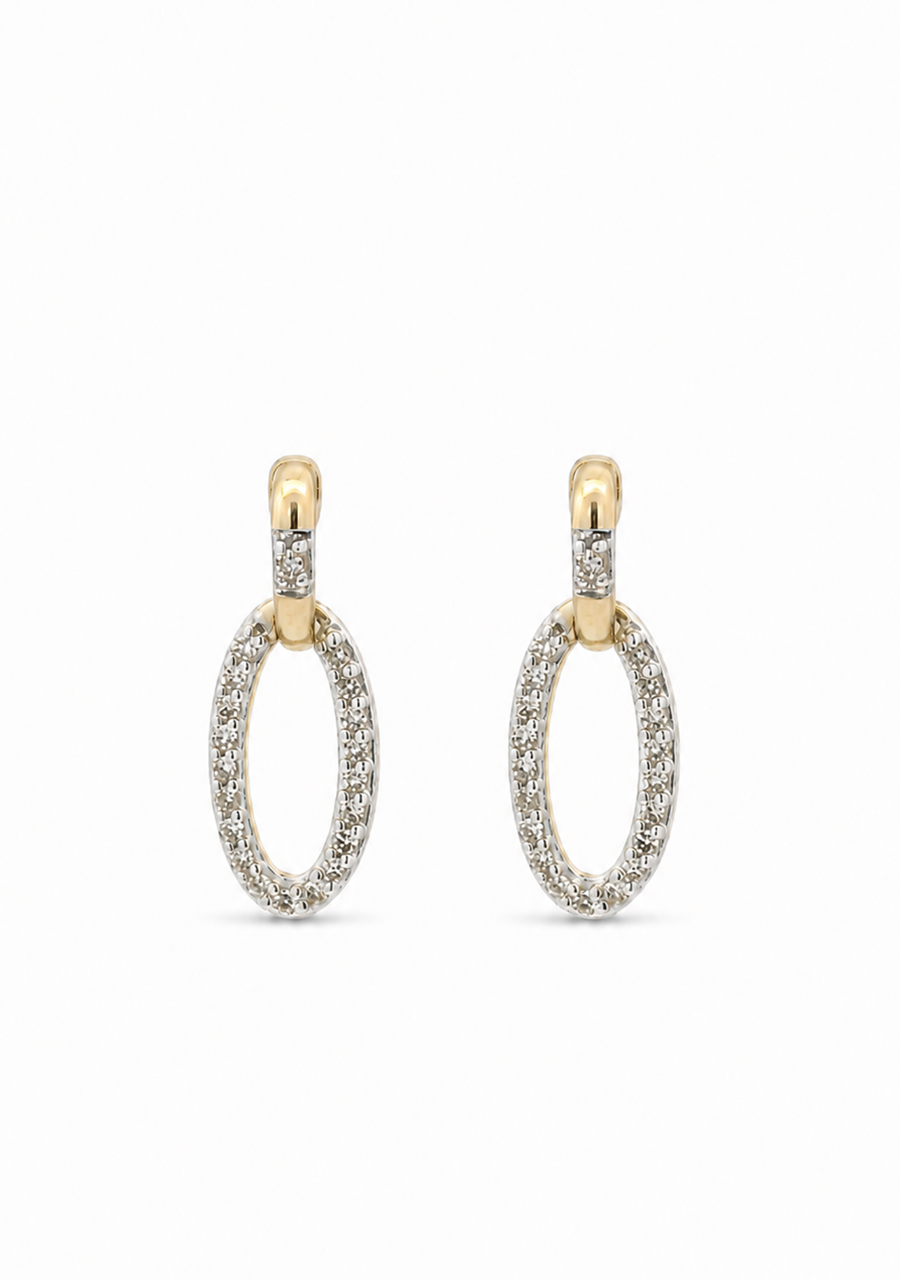 10ct Yellow Gold Diamond Oval Drop Stud Earrings