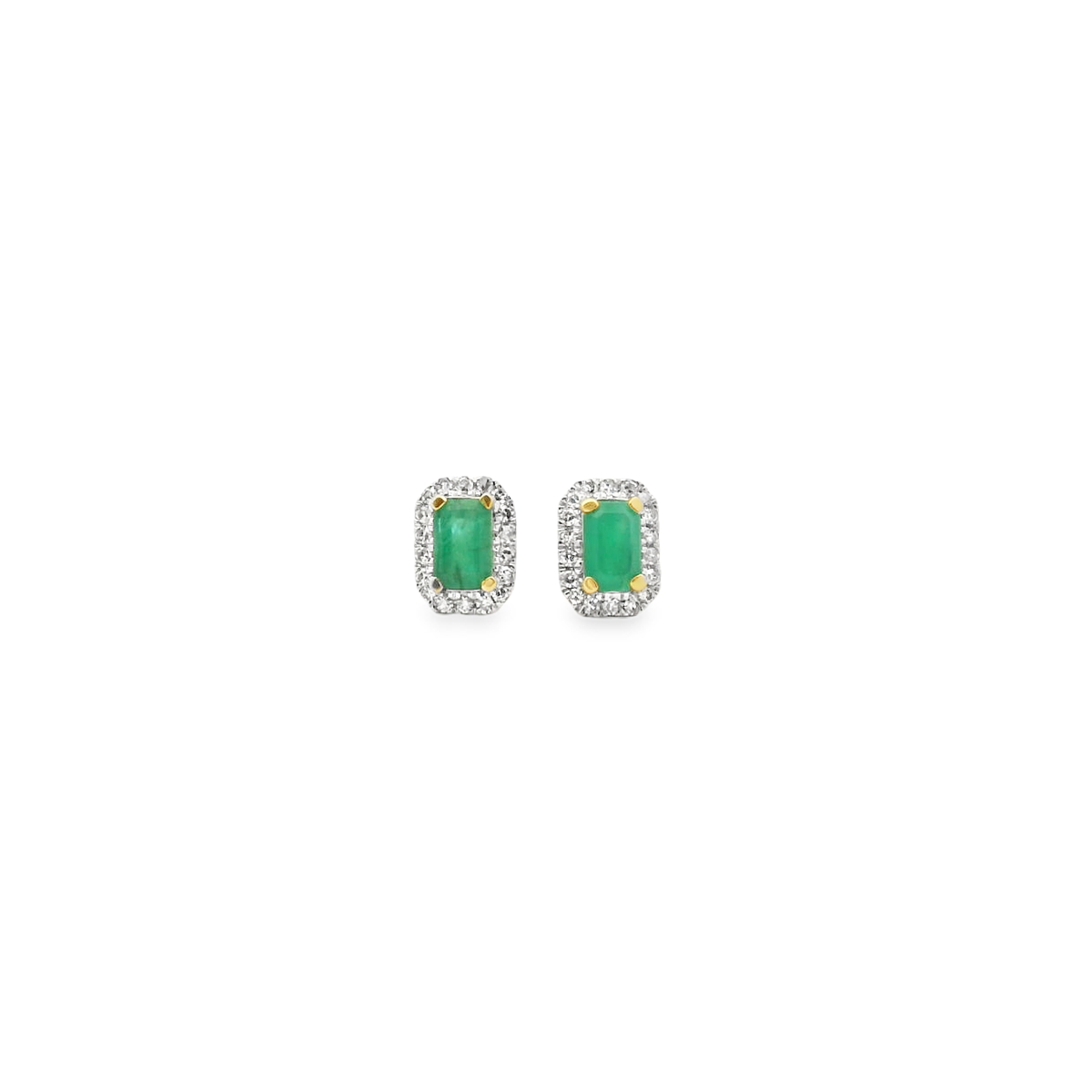 Emerald & Diamond 10ct Yellow & White Gold Halo Stud Earrings