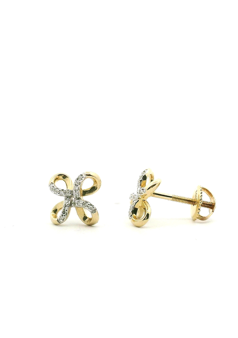 10ct Yellow Gold Diamond Cross Over Infinity Stud Earrings