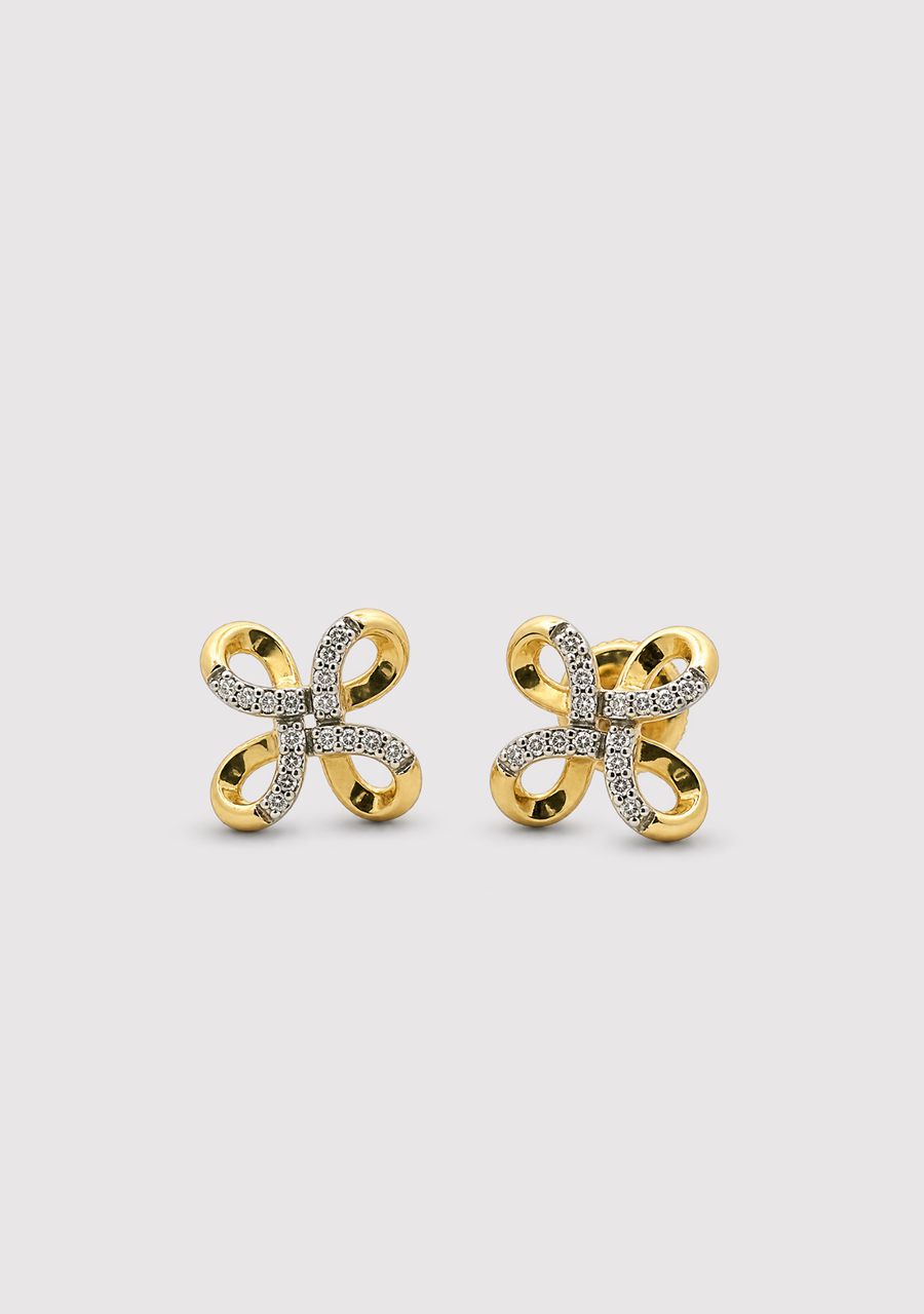 10ct Yellow Gold Diamond Cross Over Infinity Stud Earrings