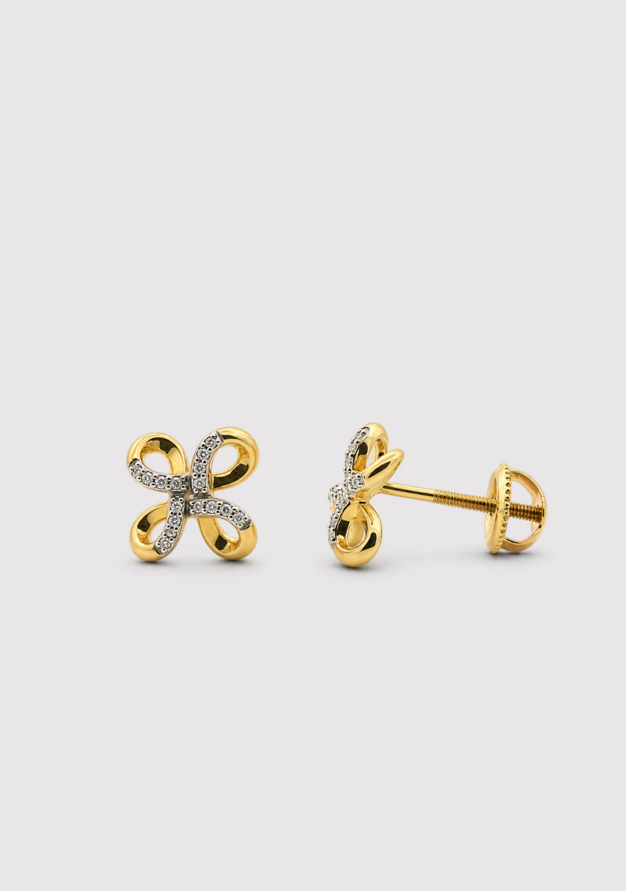 10ct Yellow Gold Diamond Cross Over Infinity Stud Earrings