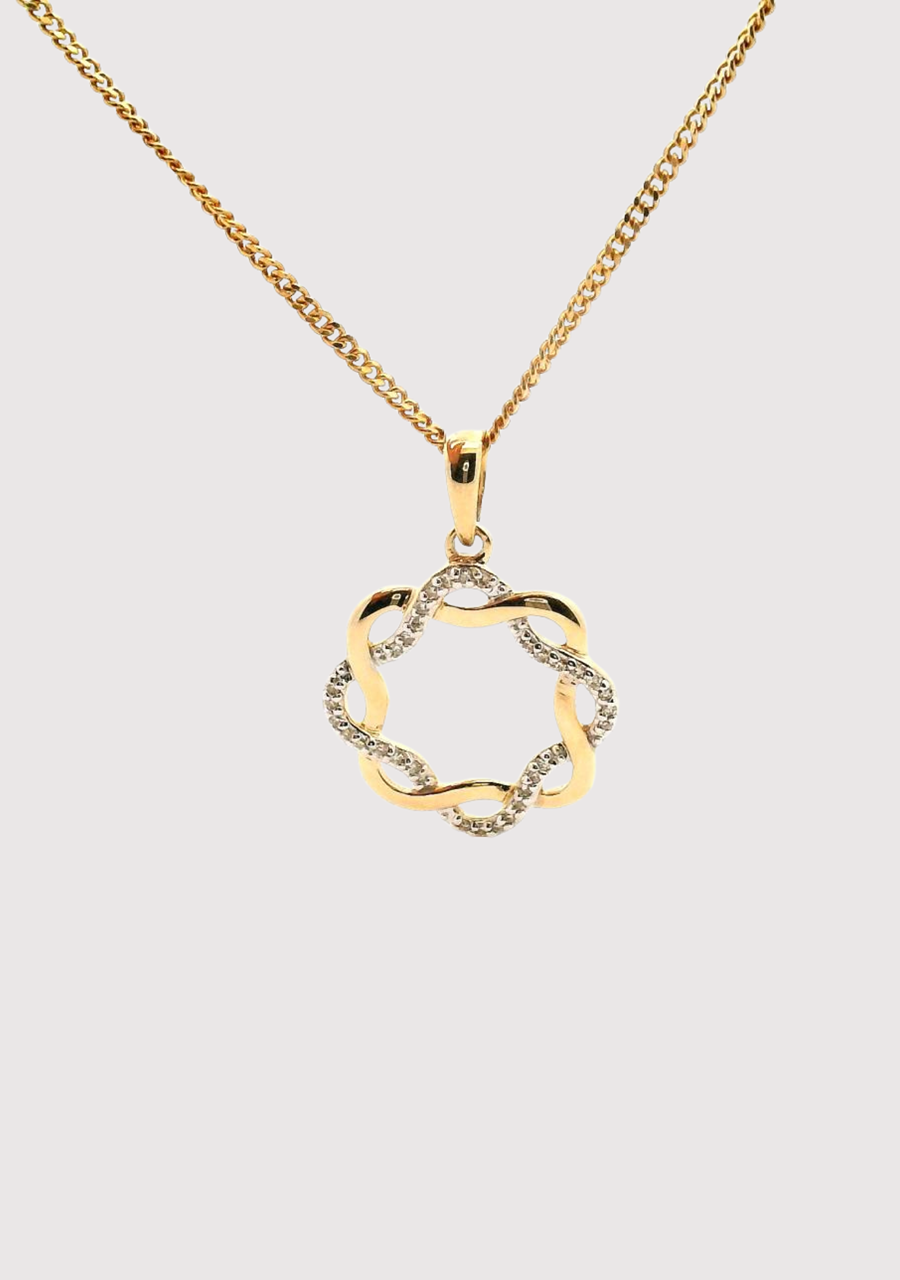 14ct Yellow Gold Diamond Interlocking Circle Pendant