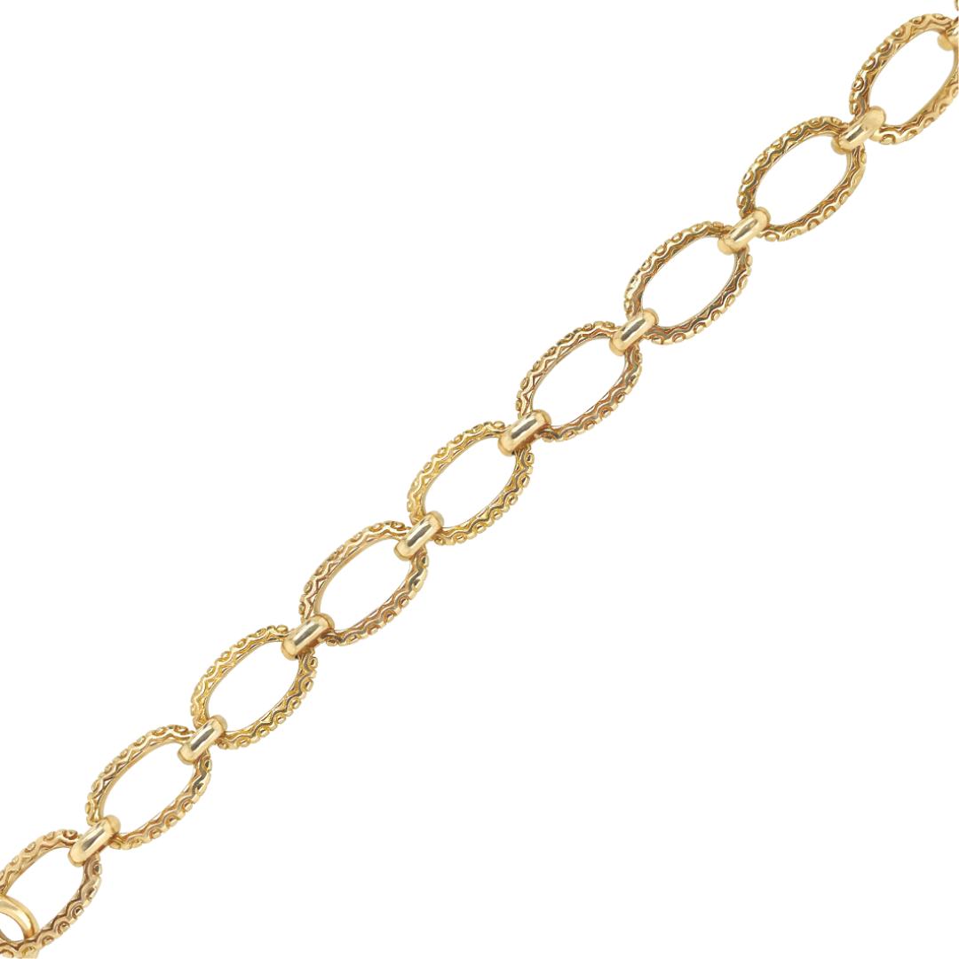 9ct Yellow Gold Textured Oval Link Hand Made Bracelet