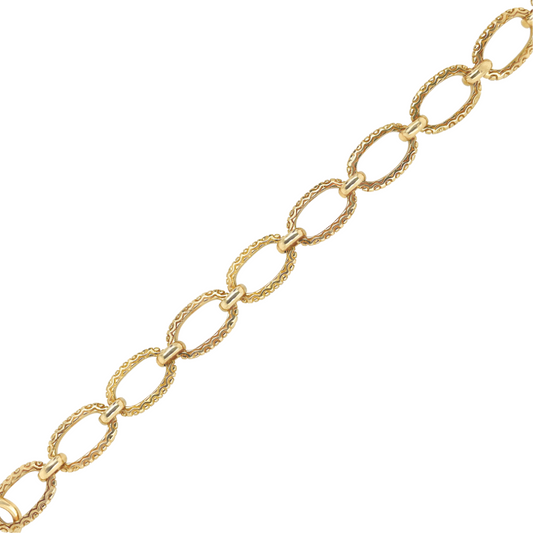 9ct Yellow Gold Textured Oval Link Hand Made Bracelet