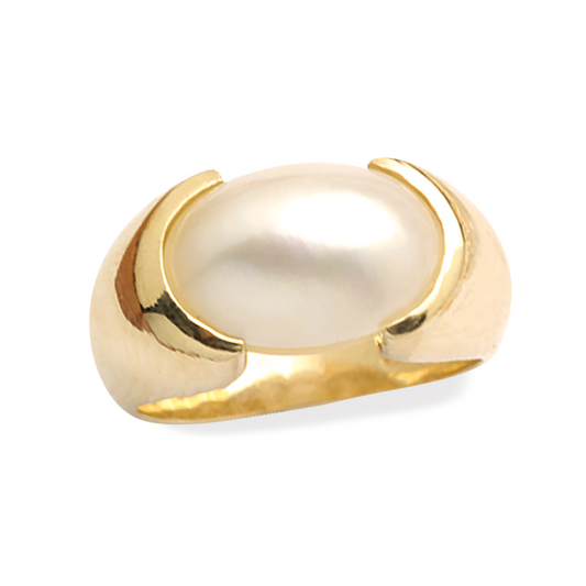 9ct Yellow Gold Mabe Pearl Semi Bezel Set Ring