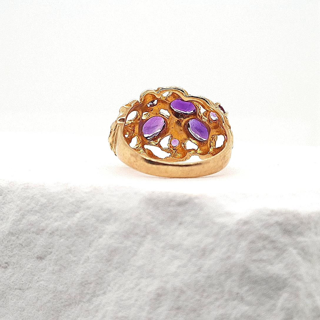 Estate 9ct Yellow Gold Amethyst Wide Openwork Ring