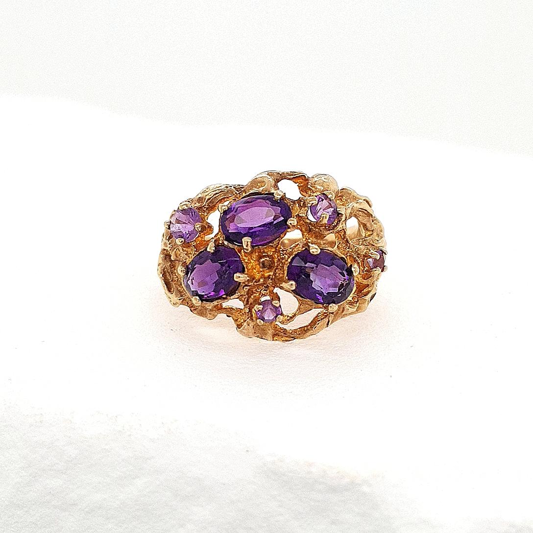 Estate 9ct Yellow Gold Amethyst Wide Openwork Ring