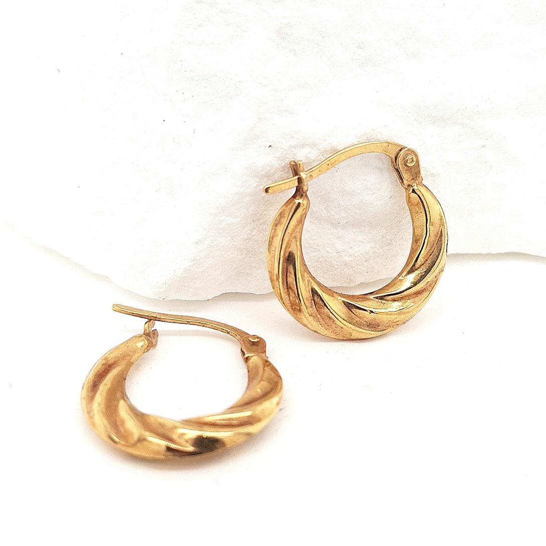 Estate 9ct Yellow Gold Patterned Hoop Earrings