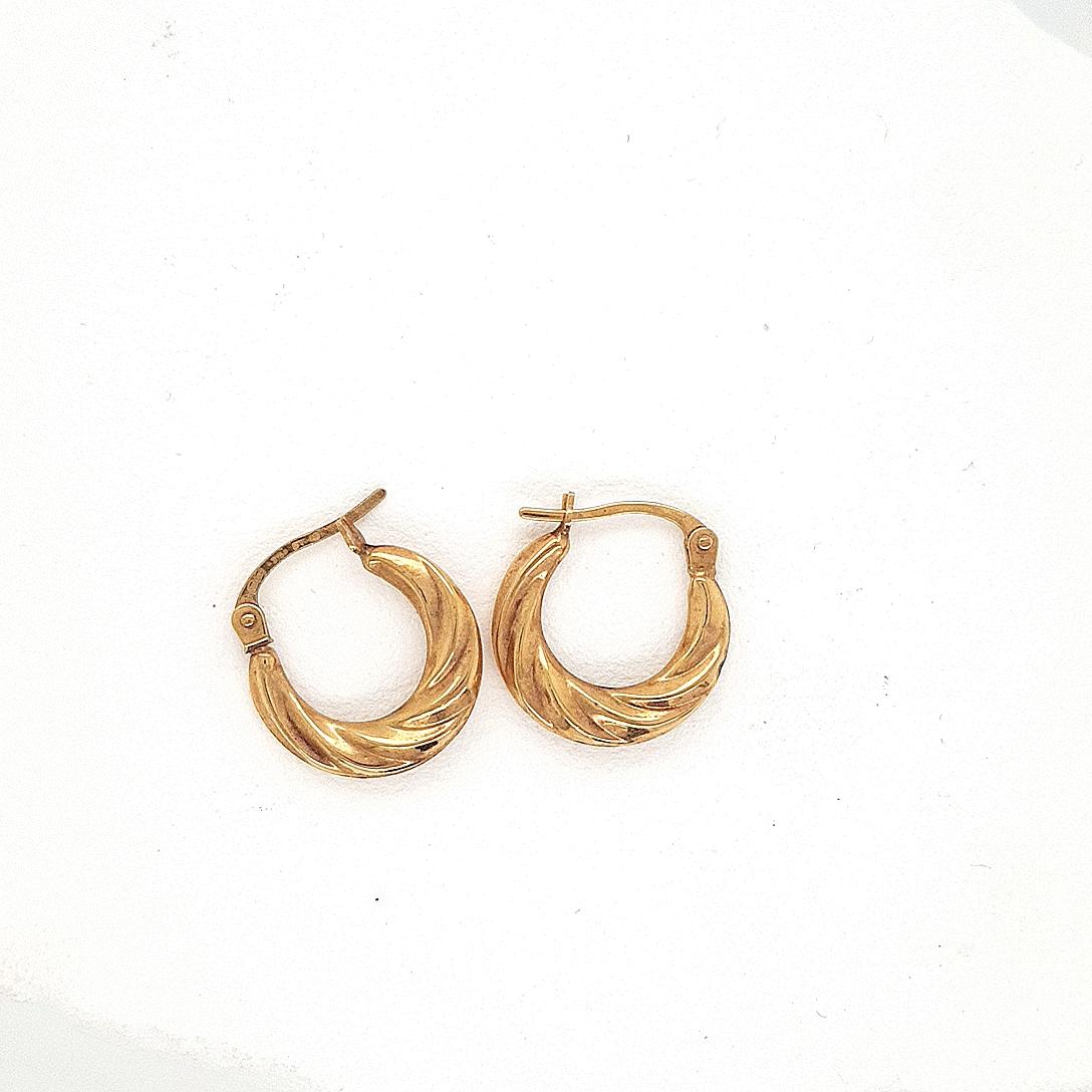 Estate 9ct Yellow Gold Patterned Hoop Earrings