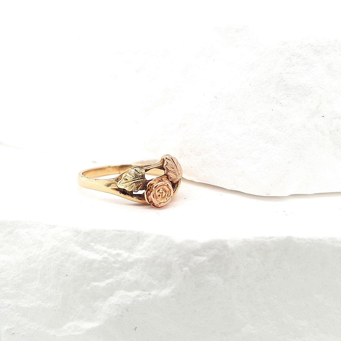 Estate 10ct Yellow and Rose Gold Rose and Leaf Ring