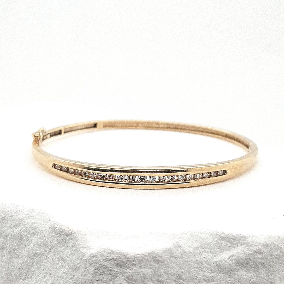 Estate 9ct Yellow Gold Diamond Channel Set Bangle