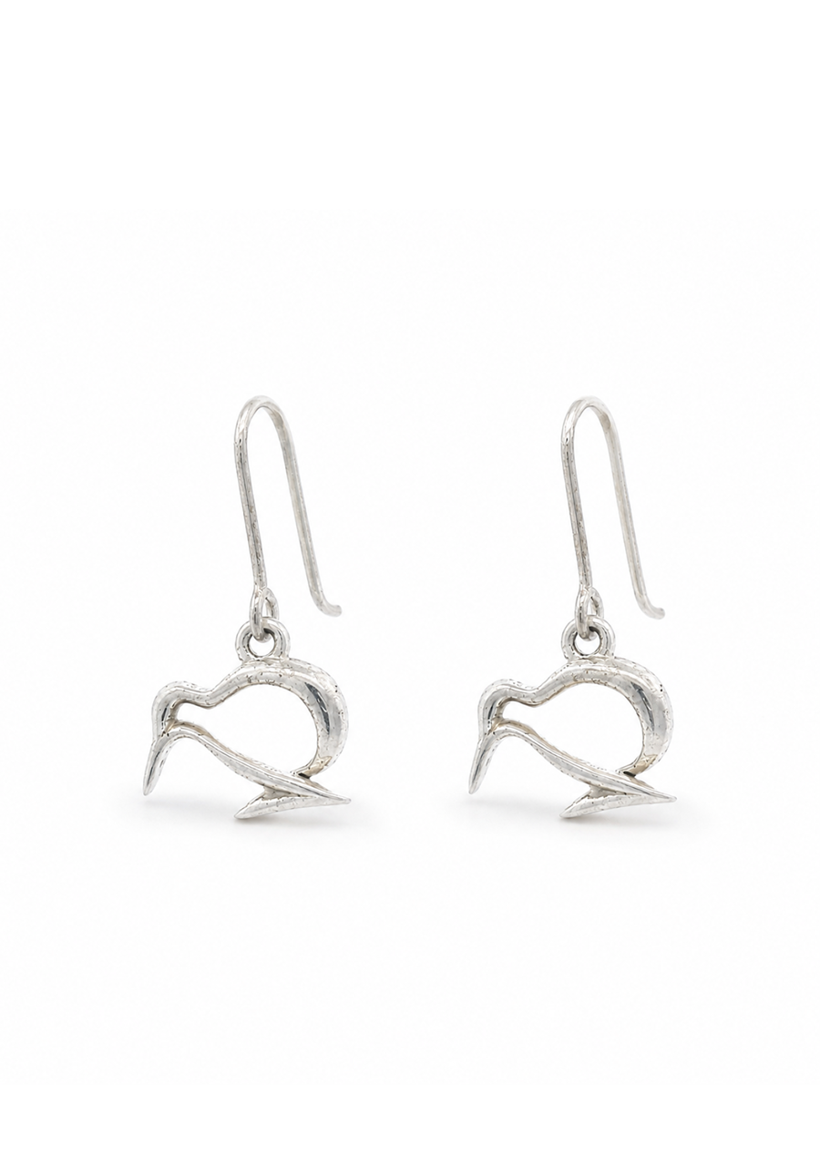 Sterling Silver Kiwi Outline Hook Earrings
