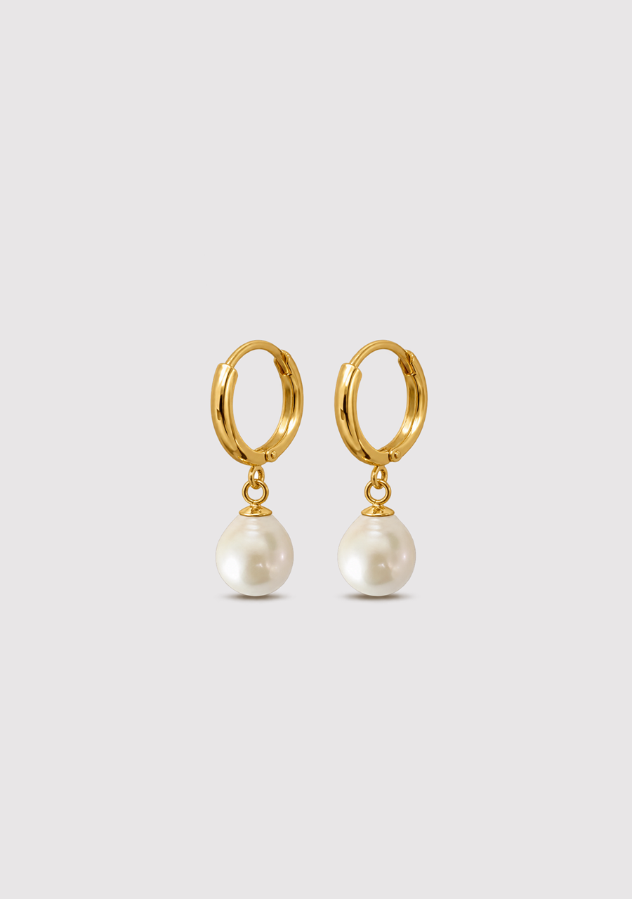 10ct Yellow Gold 7-8mm Semi Baroque Pearl Hoop Earrings