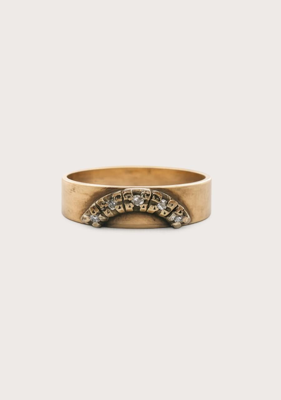 Estate 9ct Yellow Gold Diamond Curved Ring
