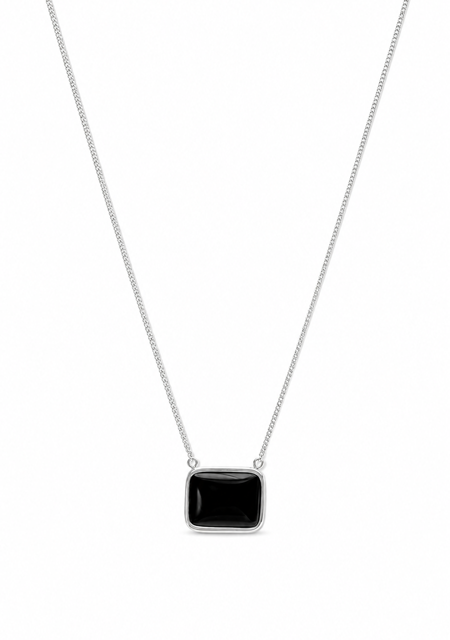 La Stele Sterling Silver Black Onyx Square Necklace