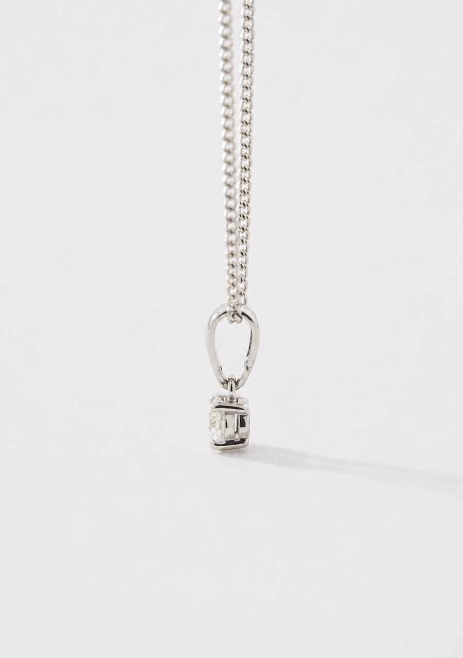 9ct White Gold Solitaire Diamond Pendant