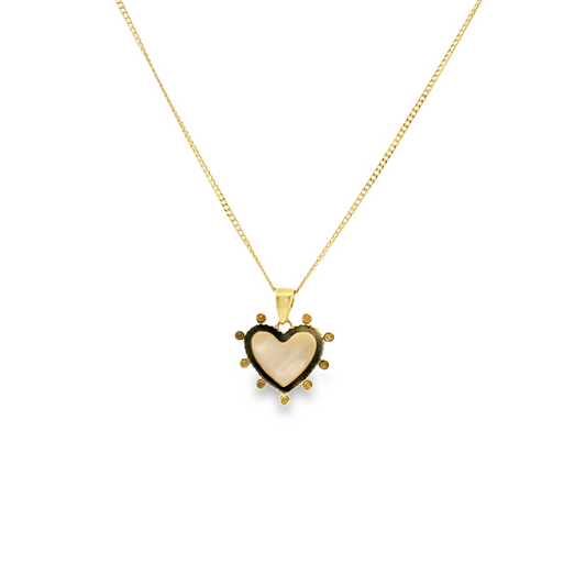 9ct Yellow Gold Beaded Border Mother of Pearl Heart Pendant