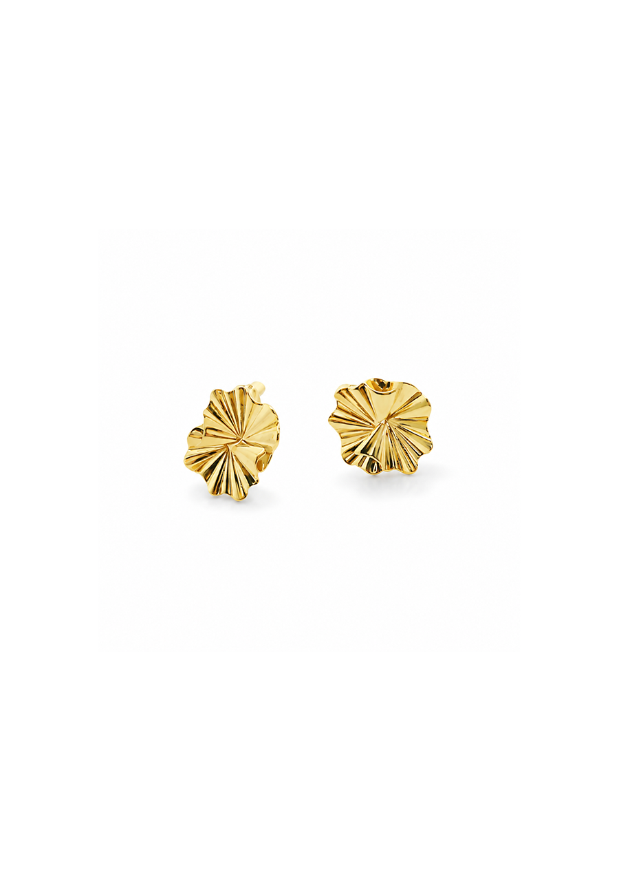 9ct Yellow Gold Floral Style Ripple Stud Earrings