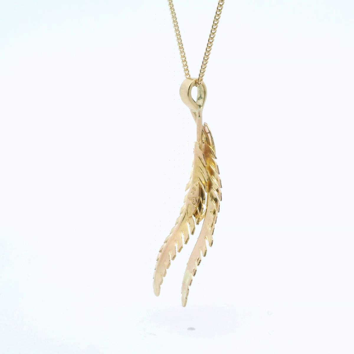 Estate 18ct Yellow Gold Double Leaf Drop Pendant