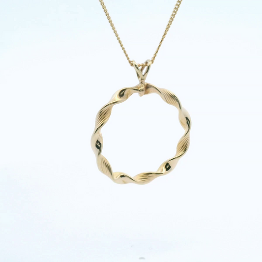 Estate 9ct Yellow Gold Twisted Open Circle Pendant