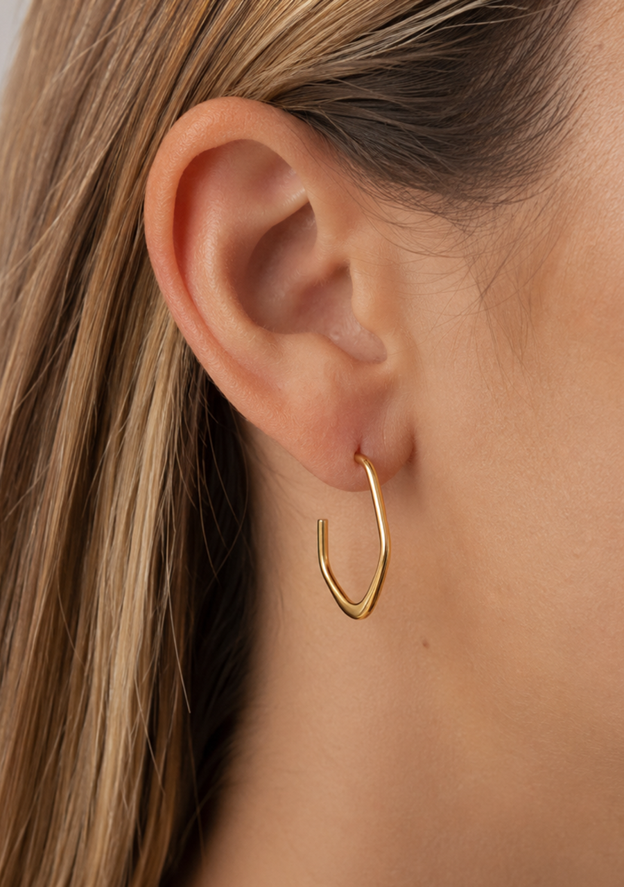 9ct Yellow Gold 25mm Shaped Thin Half Hoop Earrings