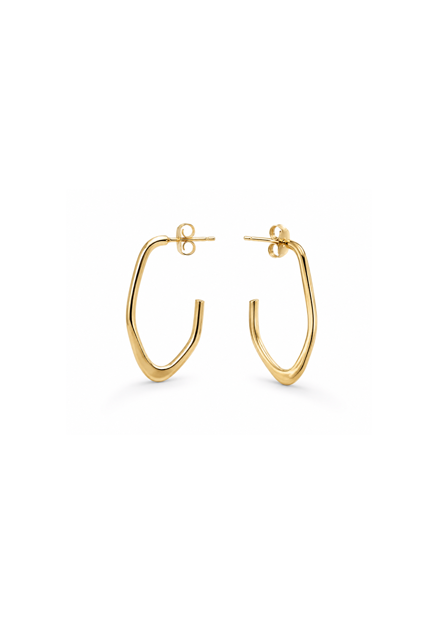 9ct Yellow Gold 25mm Shaped Thin Half Hoop Earrings