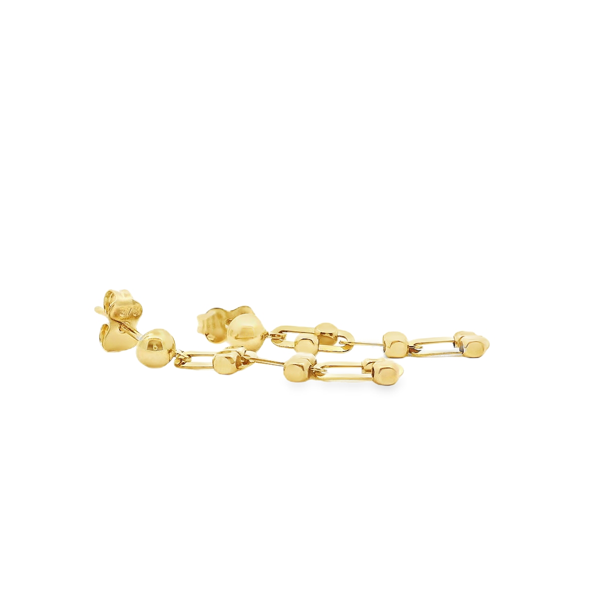 9ct Yellow Gold Drop Oblong & Dot Stud Earrings