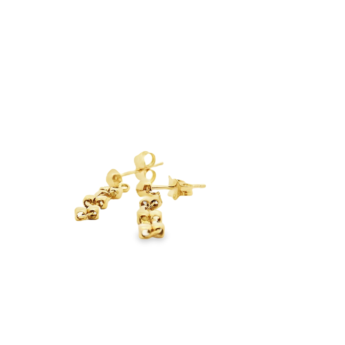 9ct Yellow Gold Drop Oblong & Dot Stud Earrings