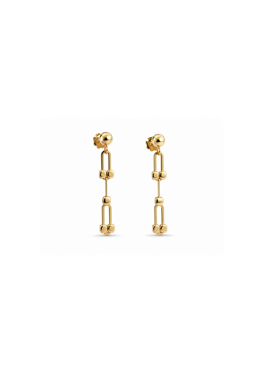 9ct Yellow Gold Drop Oblong & Dot Stud Earrings