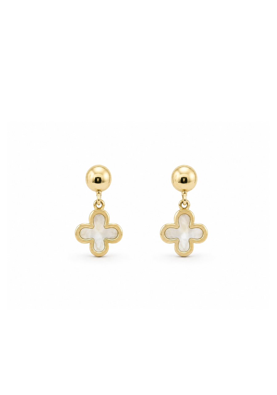 9ct Yellow Gold Drop Flower Mother of Pearl Stud Earrings