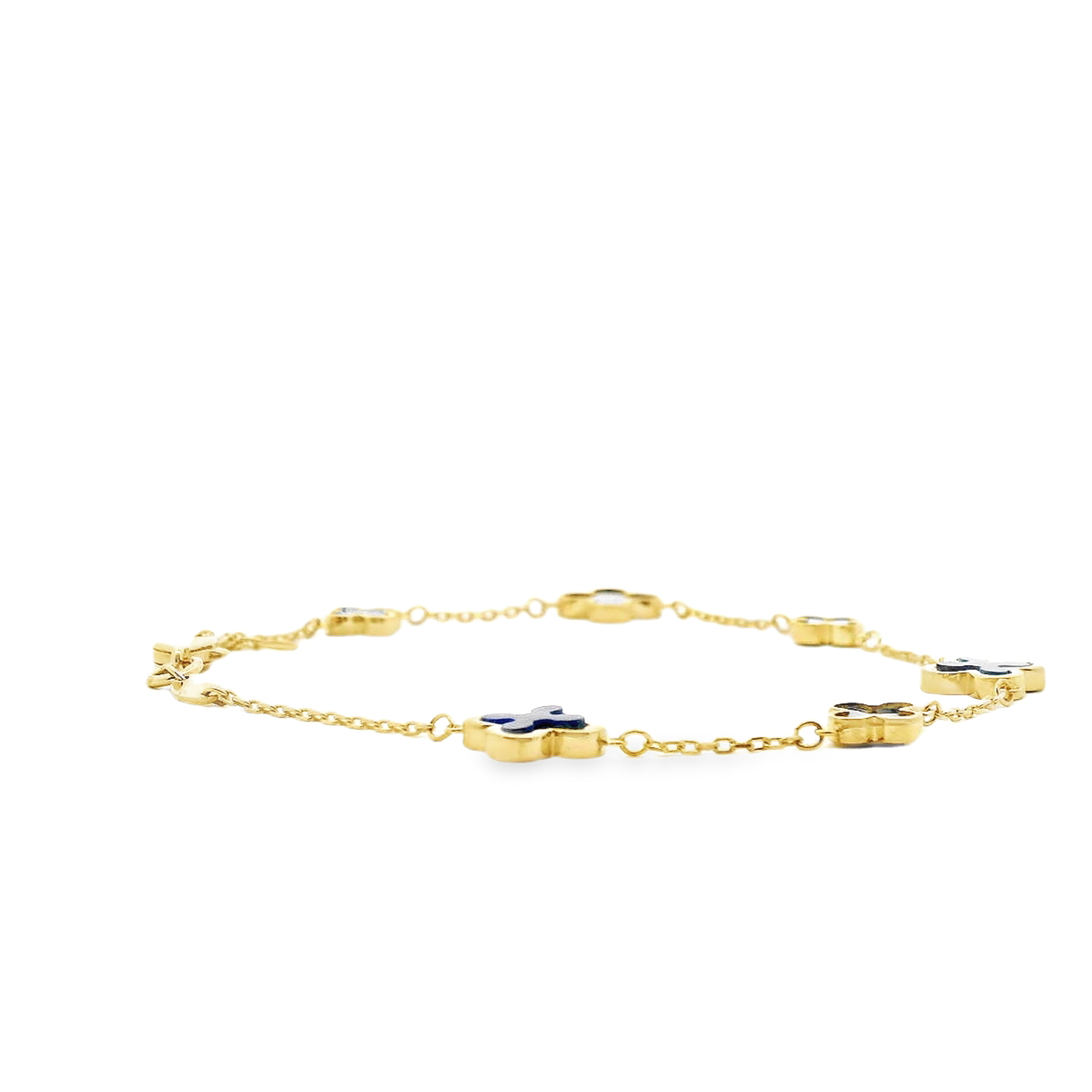 9ct Yellow Gold Lapis Flower Bracelet