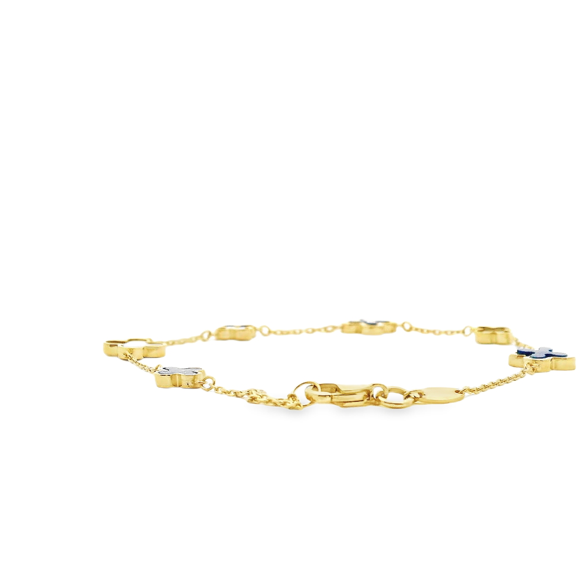 9ct Yellow Gold Lapis Flower Bracelet