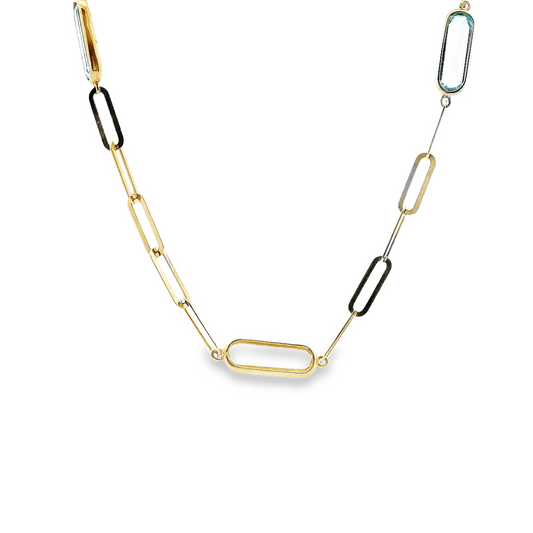 9ct Yellow Gold Paperlink Stone Set Necklace