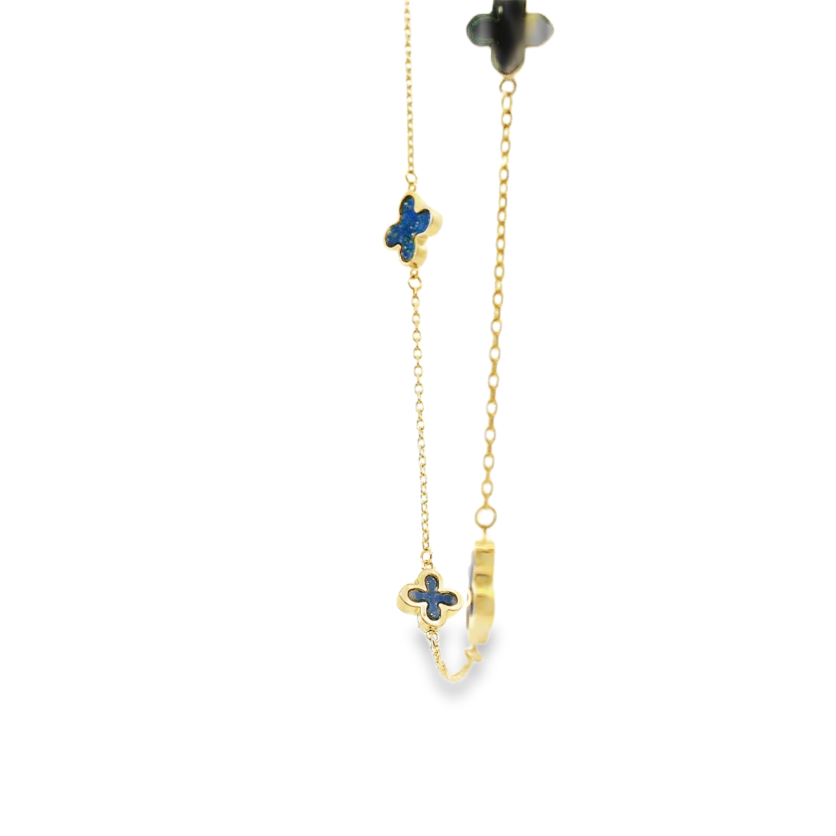 9ct Yellow Gold Lapis Flower Trace Chain Necklace