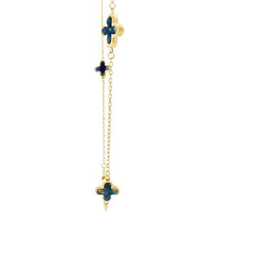 9ct Yellow Gold Lapis Flower Trace Chain Necklace