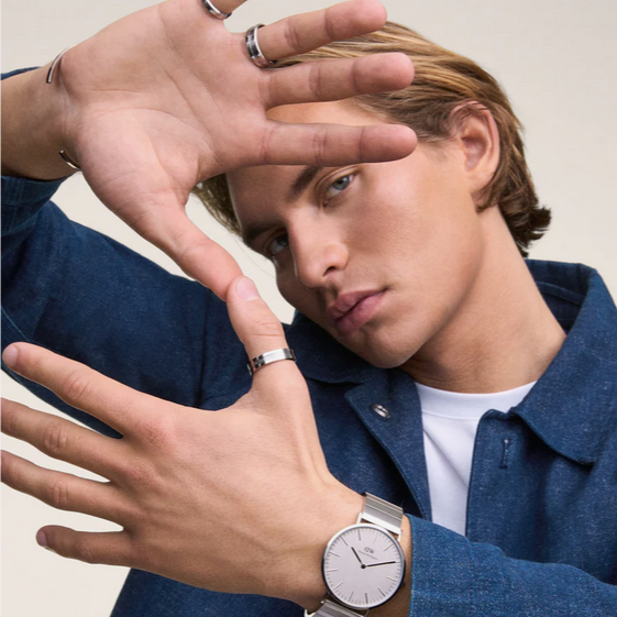 Daniel Wellington Classic 40 Sterling Silver Piano Link Watch with White Dial