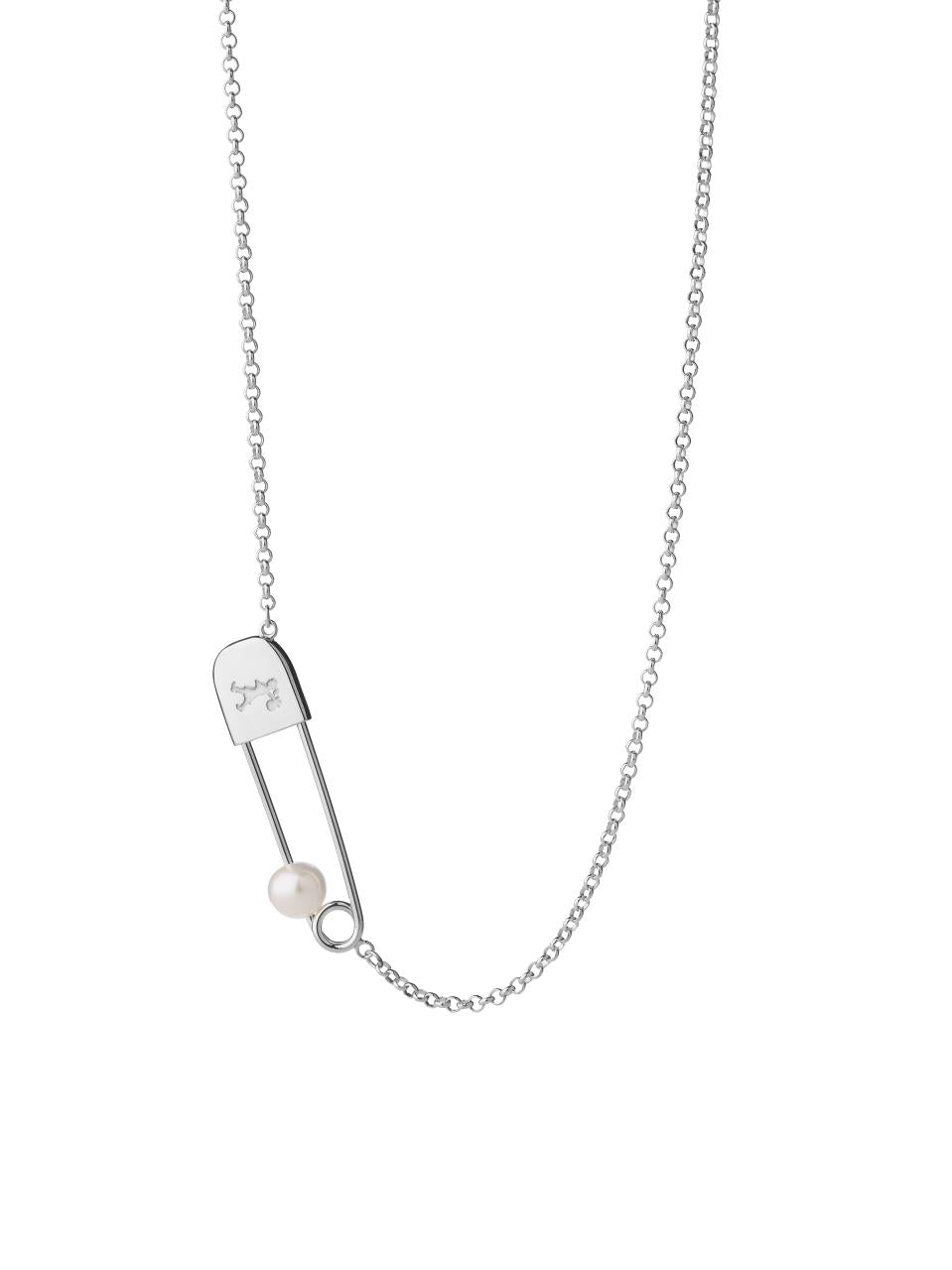 Karen Walker Sterling Silver Runaway Safety Pin Necklace with 6mm Freshwater Pearl