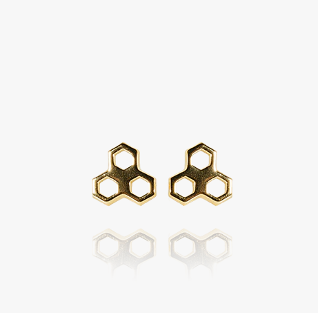 Evolve Gold Plated Mini Honeycomb Stud Earrings