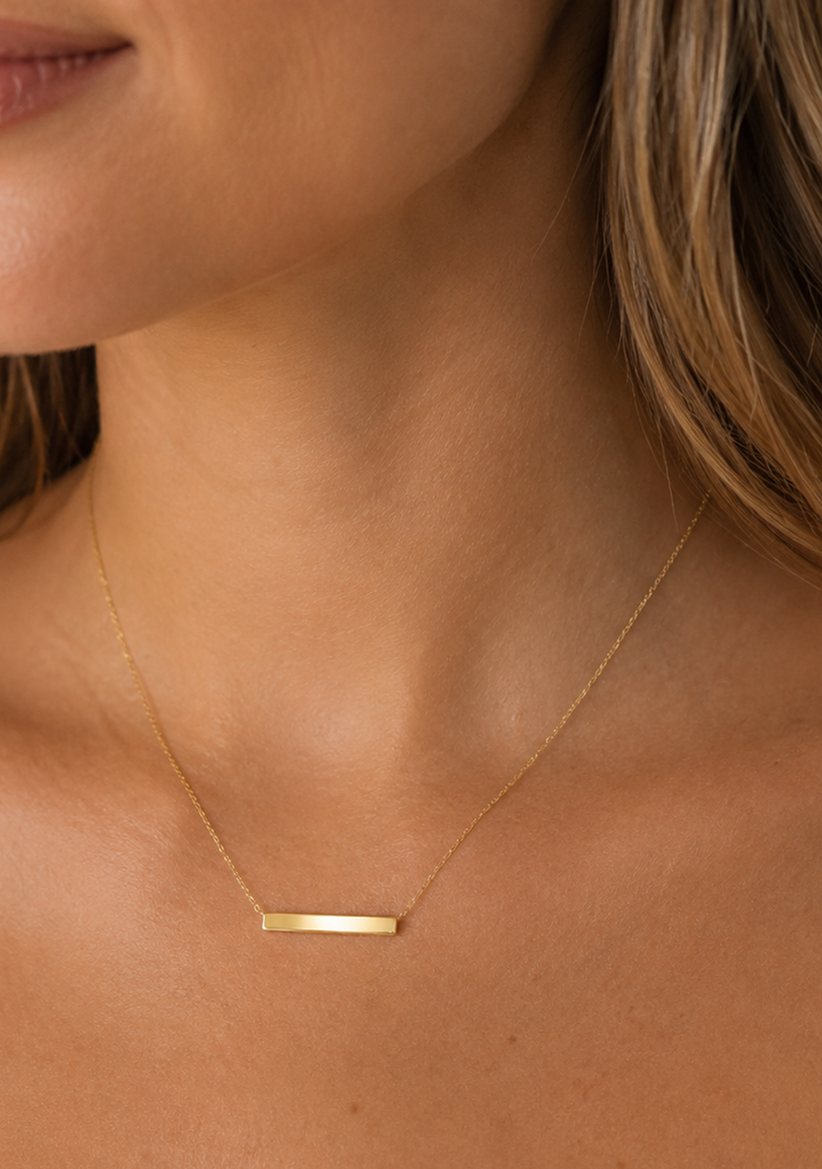 9ct Yellow Gold Solid Horizontal Bar Necklace