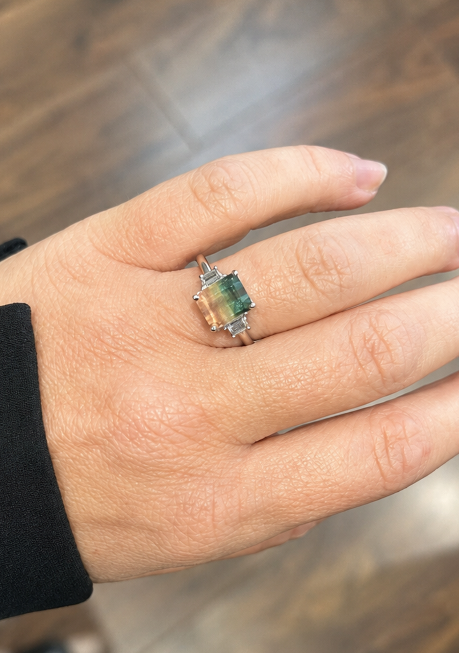 Watermelon Tourmaline & Diamond 18ct White Gold Ring