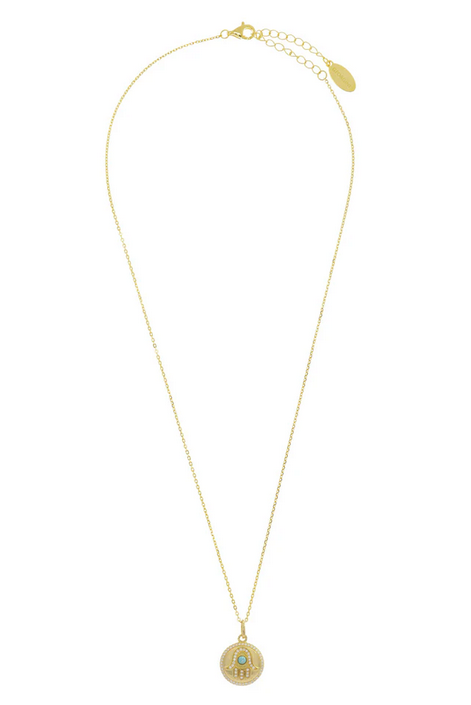 Georgini Gold Plated Opal Glow Blue Created Opal Hamsa Medallion Pendant