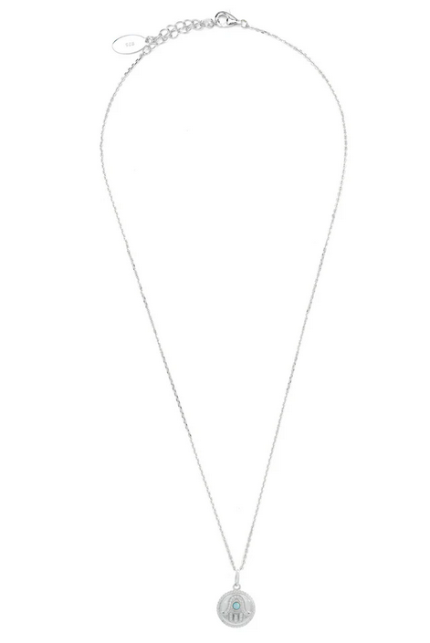 Georgini Sterling Silver Opal Glow Blue Created Opal Hamsa Medallion Necklace