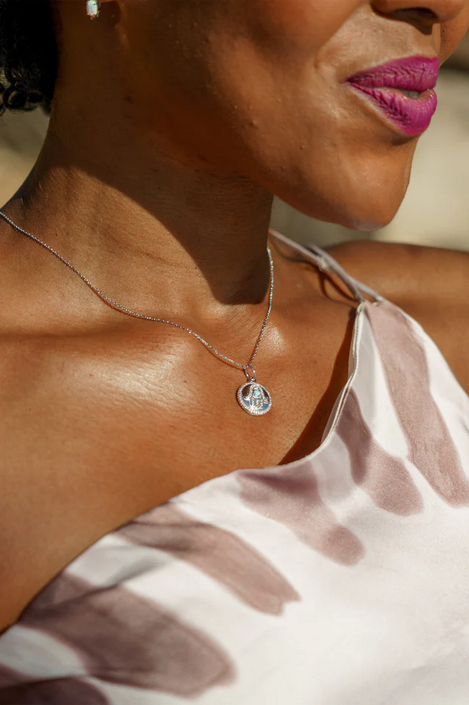 Georgini Sterling Silver Opal Glow Blue Created Opal Hamsa Medallion Necklace