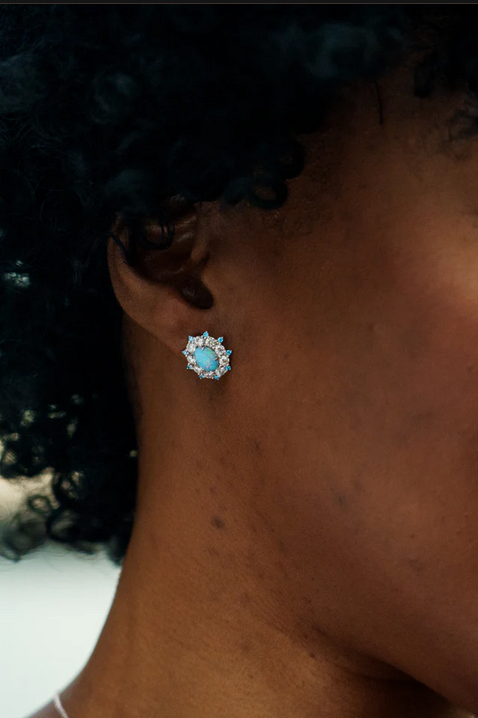 Georgini Sterling Silver Opal Glow Blue Created Opal Circle Earrings