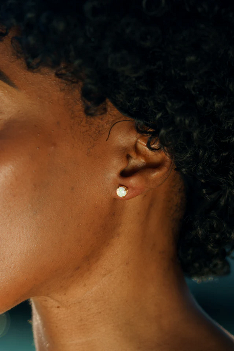 Georgini Gold Plated Opal Glow Blue Created Opal Circle Earrings