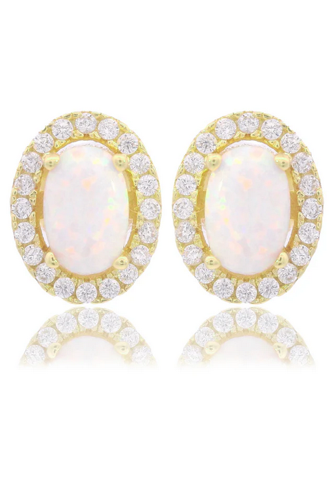 Georgini Gold Plated Opal Glow Blackwattle White Created Opal Earrings