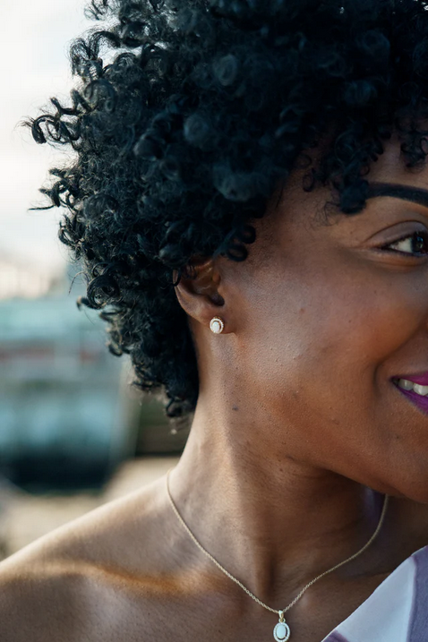 Georgini Gold Plated Opal Glow Blackwattle White Created Opal Earrings