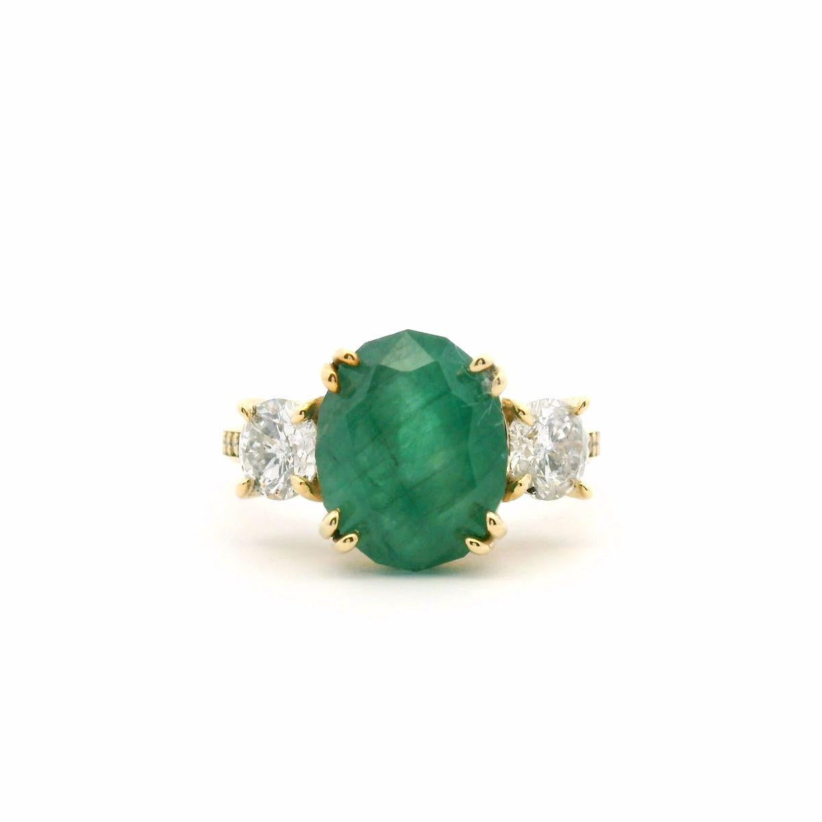 Emerald & Diamond 9ct Yellow Gold Ring