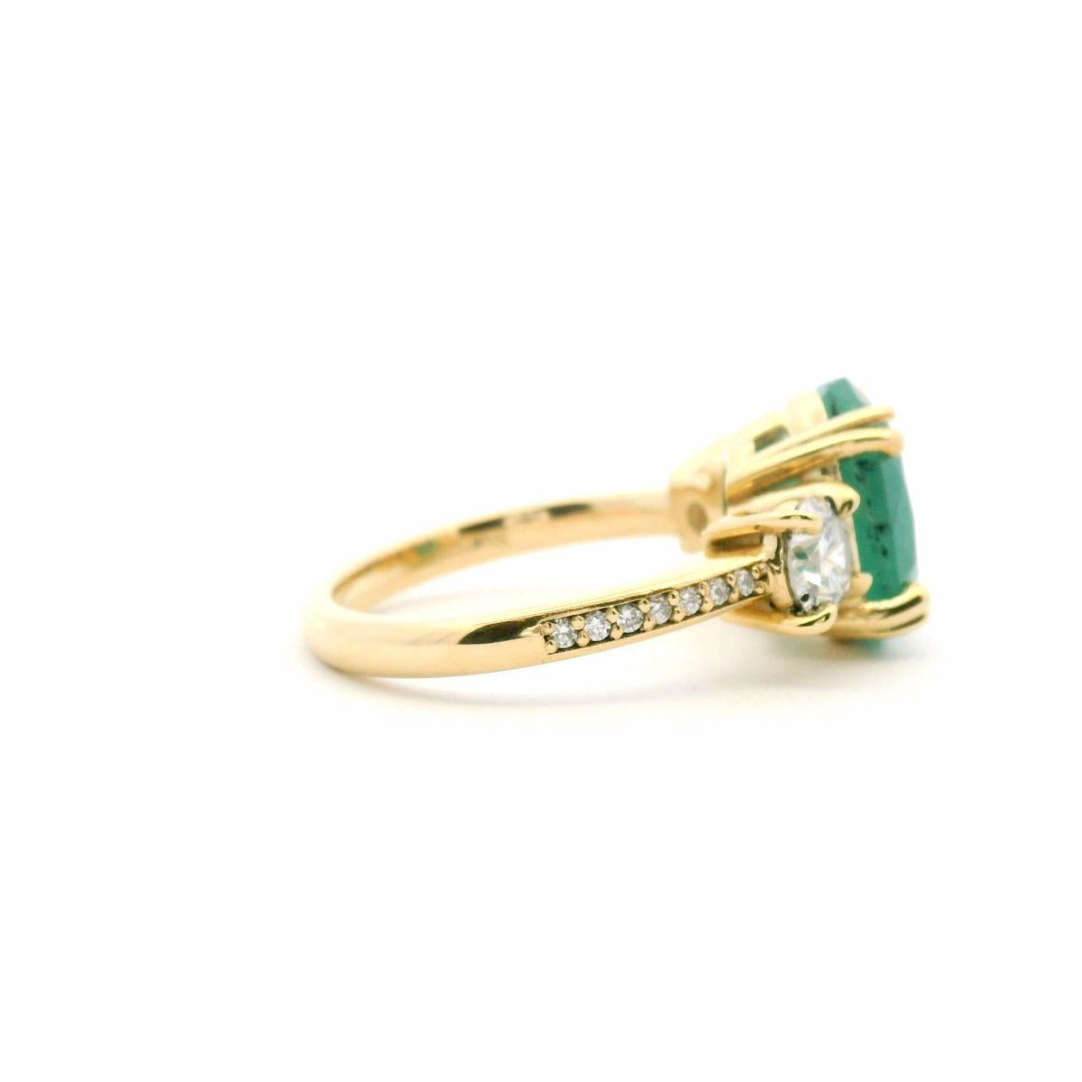 Emerald & Diamond 9ct Yellow Gold Ring